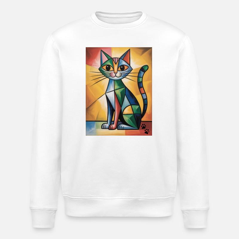 katze kubisch - Stanley/Stella Unisex Bio-Sweatshirt ROLLER - Weiß