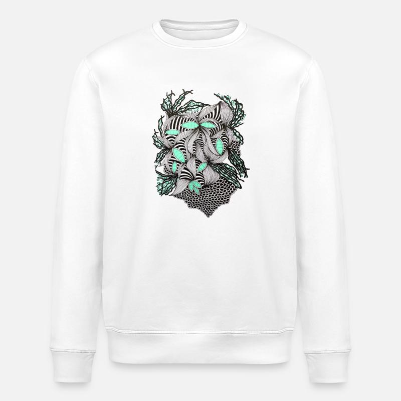 Line Flowers Pattern Mint Accent - Stanley/Stella ROLLER Unisex Organic Sweatshirt - white