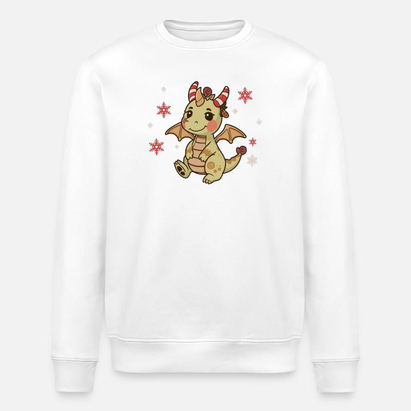 Dragon festif Noël candy cane - Sweat bio ROLLER Stanley/Stella Unisexe - blanc