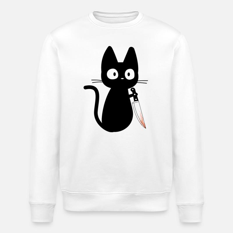 Katze mit Messer Humor Geschenkidee - Stanley/Stella Unisex Bio-Sweatshirt ROLLER - Weiß