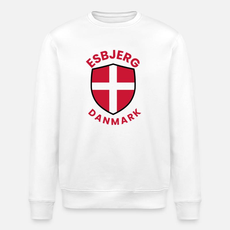 Esbjerg Denmark Schild mit dänischer Flagge - Stanley/Stella Unisex Bio-Sweatshirt ROLLER - Weiß