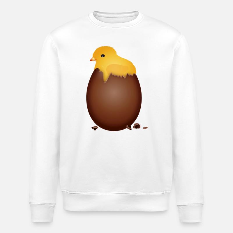Chocolate Easter Egg with Cute Chick - Stanley/Stella ROLLER Unisex Organic Sweatshirt - white