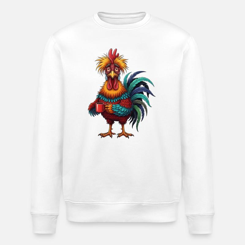 Coq vif avec tasse de café - Sweat bio ROLLER Stanley/Stella Unisexe - blanc
