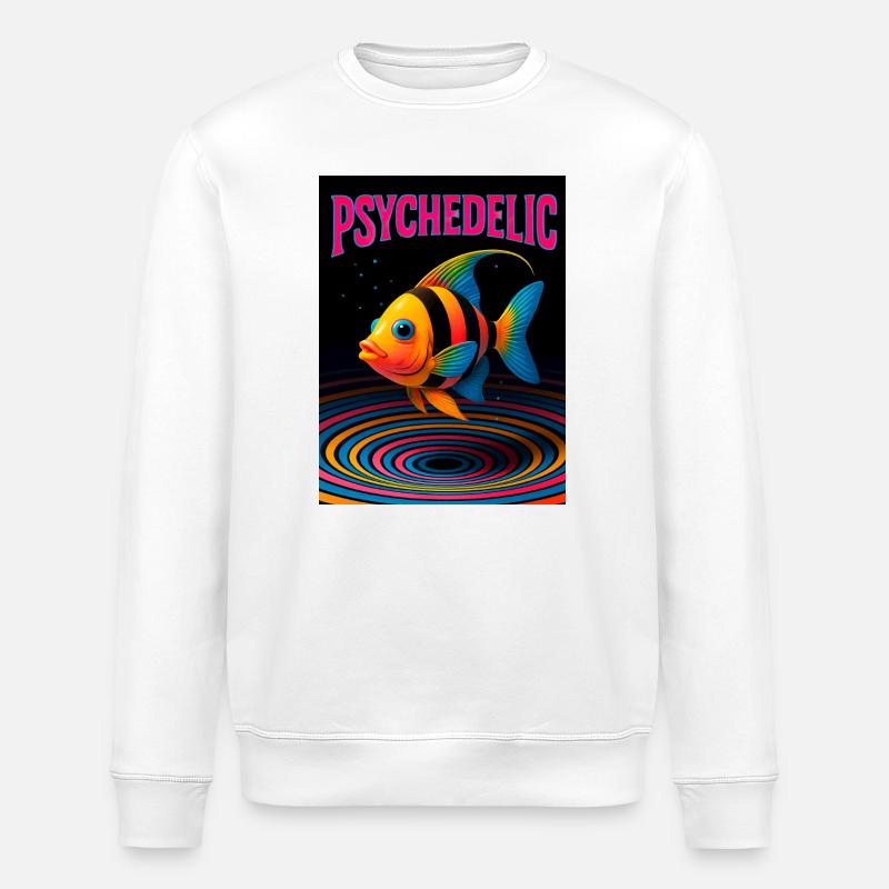 Psychedelic Fish in Spirals - Stanley/Stella ROLLER Unisex Organic Sweatshirt - white