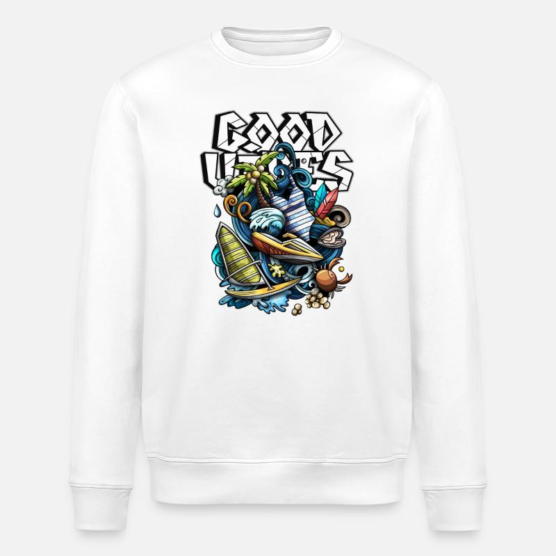 Gute Vibes Strand Surfen - Stanley/Stella Unisex Bio-Sweatshirt ROLLER - Weiß
