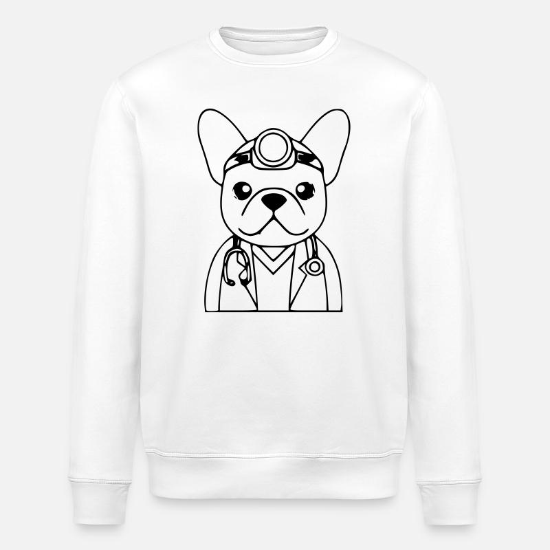 Frenchie Doctor Stethoscope Outline - Stanley/Stella ROLLER Unisex Organic Sweatshirt - white