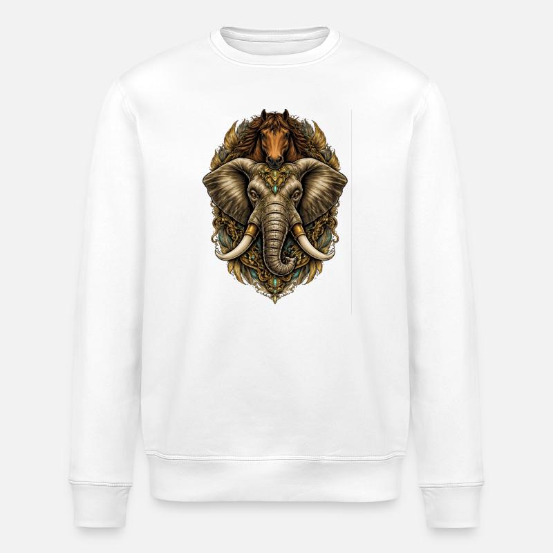 Ornamentale Elefanten-Pferde-Medaille - Stanley/Stella Unisex Bio-Sweatshirt ROLLER - Weiß
