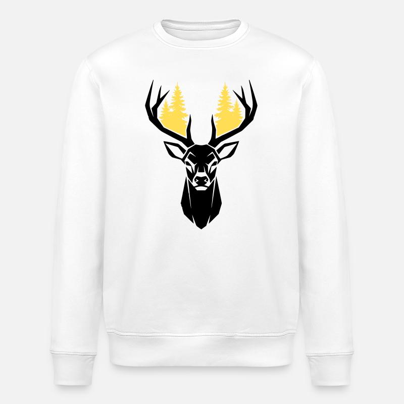 Hirschkopf Wald Silhouette - Stanley/Stella Unisex Bio-Sweatshirt ROLLER - Weiß