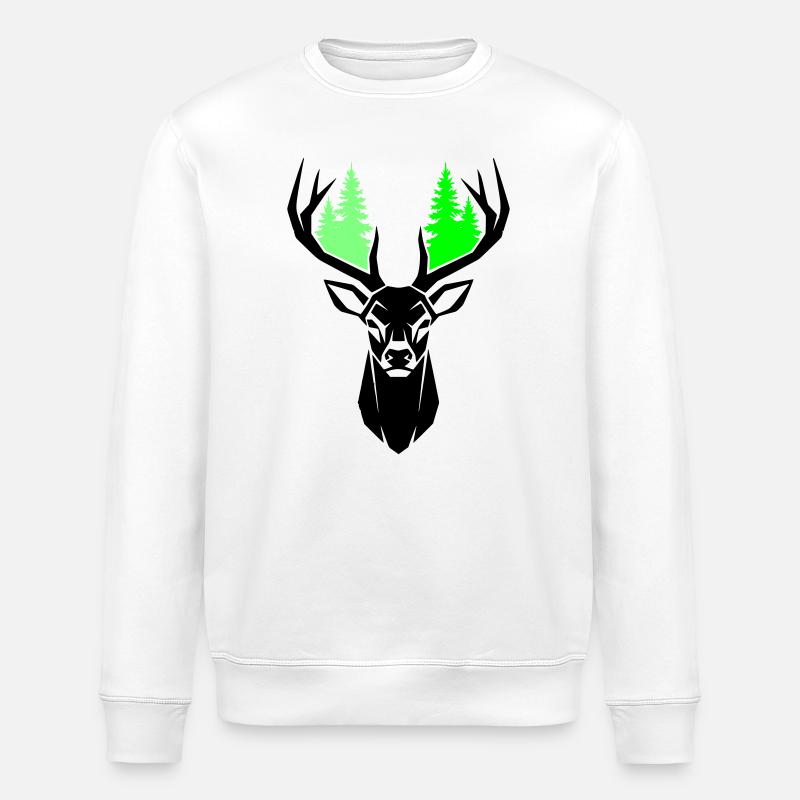 Hirschkopf Tannen Natur Grün - Stanley/Stella Unisex Bio-Sweatshirt ROLLER - Weiß