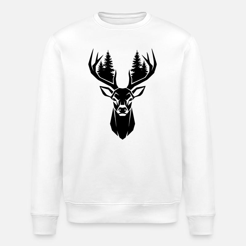 Deer Head Trees Forest Silhouette - Stanley/Stella ROLLER Unisex Organic Sweatshirt - white