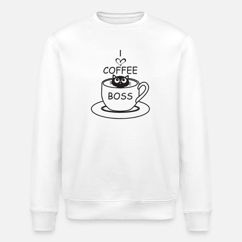 Kaffee Katze - Stanley/Stella Unisex Bio-Sweatshirt ROLLER - Weiß