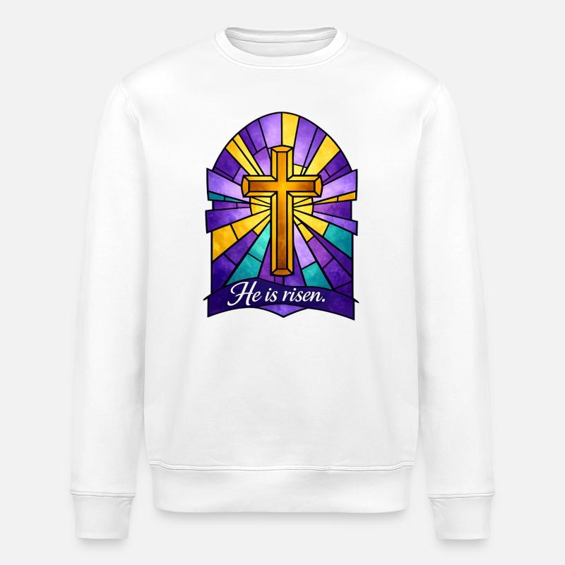He is Risen Cross Easter - Stanley/Stella ROLLER Unisex Organic Sweatshirt - white
