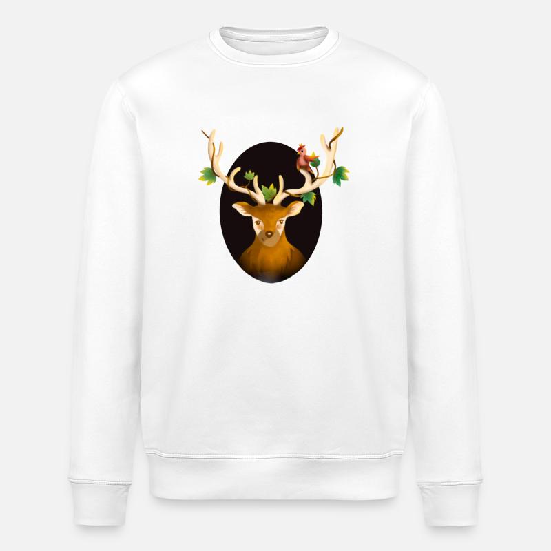 cerf mignon avec un oiseau - Sweat bio ROLLER Stanley/Stella Unisexe - blanc