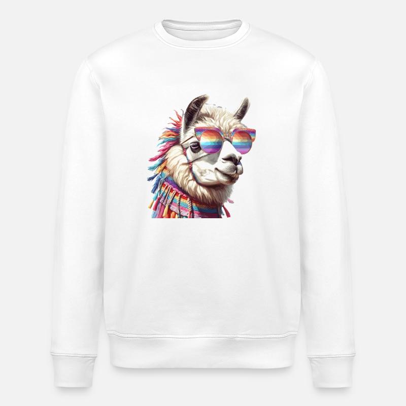 Lama dans l’arc-en-ciel - Sweat bio ROLLER Stanley/Stella Unisexe - blanc