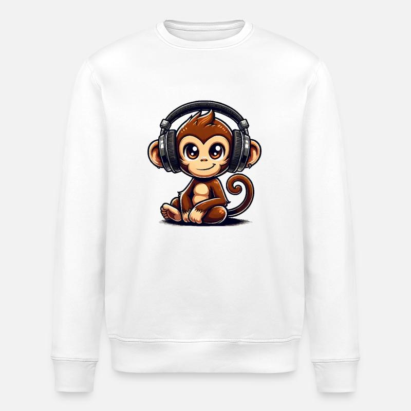 affe comic musik - Stanley/Stella Unisex Bio-Sweatshirt ROLLER - Weiß