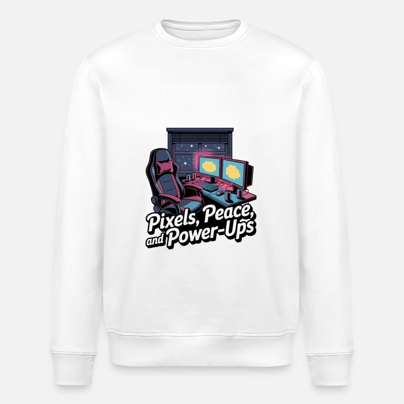 Pixels, Peace & Power-Ups – Gaming Setup - Stanley/Stella ROLLER Unisex Organic Sweatshirt - white