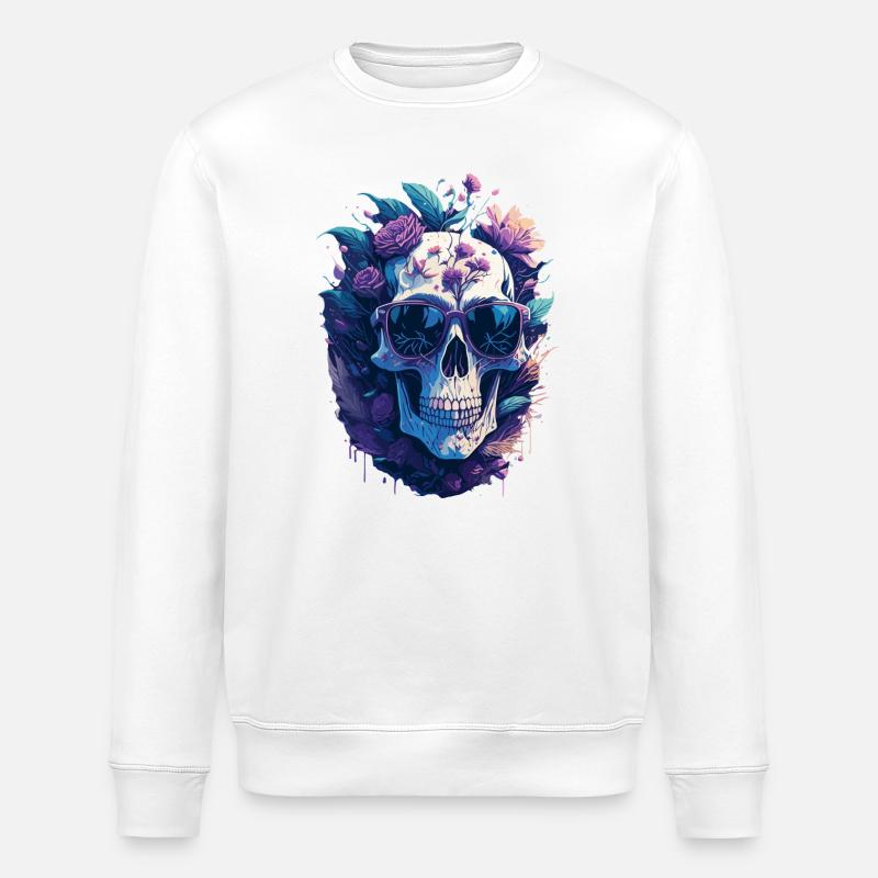 Pastellfarbener Blumenschädel mit Sonnenbrille - Stanley/Stella Unisex Bio-Sweatshirt ROLLER - Weiß