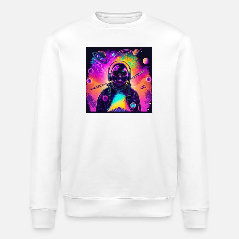 Neon-Astronaut im farbenfrohen Universum - Stanley/Stella Unisex Bio-Sweatshirt ROLLER - Weiß