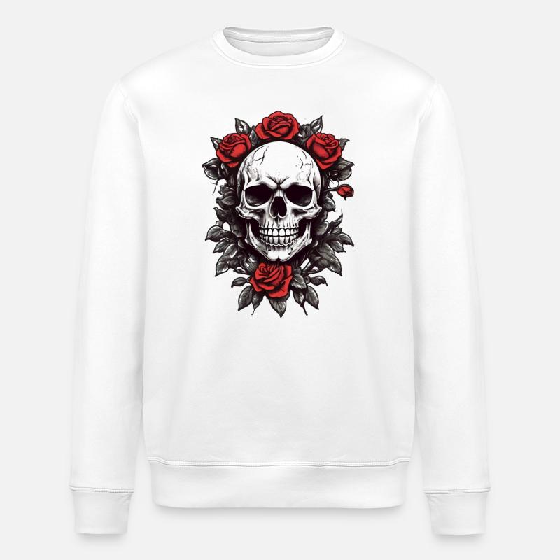 Crâne avec des roses rouges - Sweat bio ROLLER Stanley/Stella Unisexe - blanc