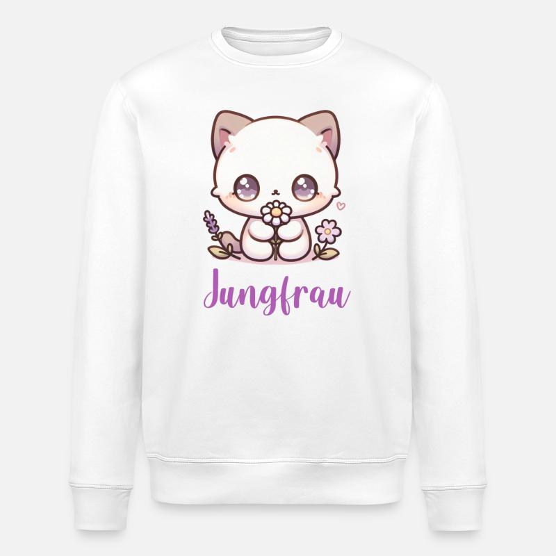 Jungfrau Design Sternzeichen – Kawaii Katze - Stanley/Stella Unisex Bio-Sweatshirt ROLLER - Weiß