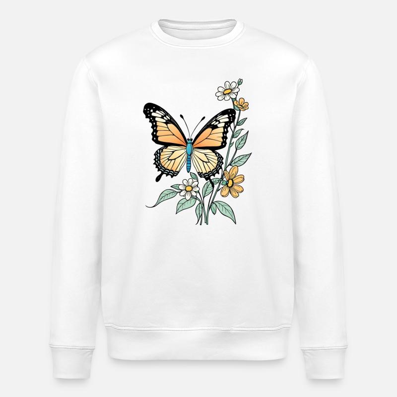 Papillon Avec Des Fleurs, Papillon - Sweat bio ROLLER Stanley/Stella Unisexe - blanc