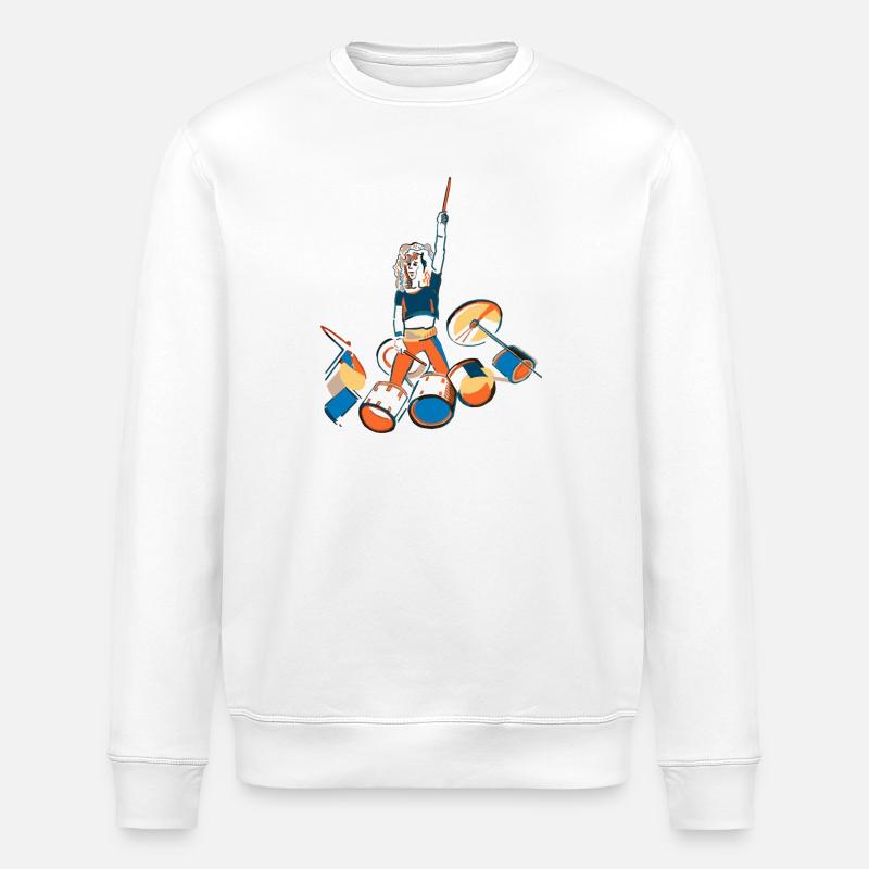 Drummer Kraftpose mit Trommeln - Stanley/Stella Unisex Bio-Sweatshirt ROLLER - Weiß