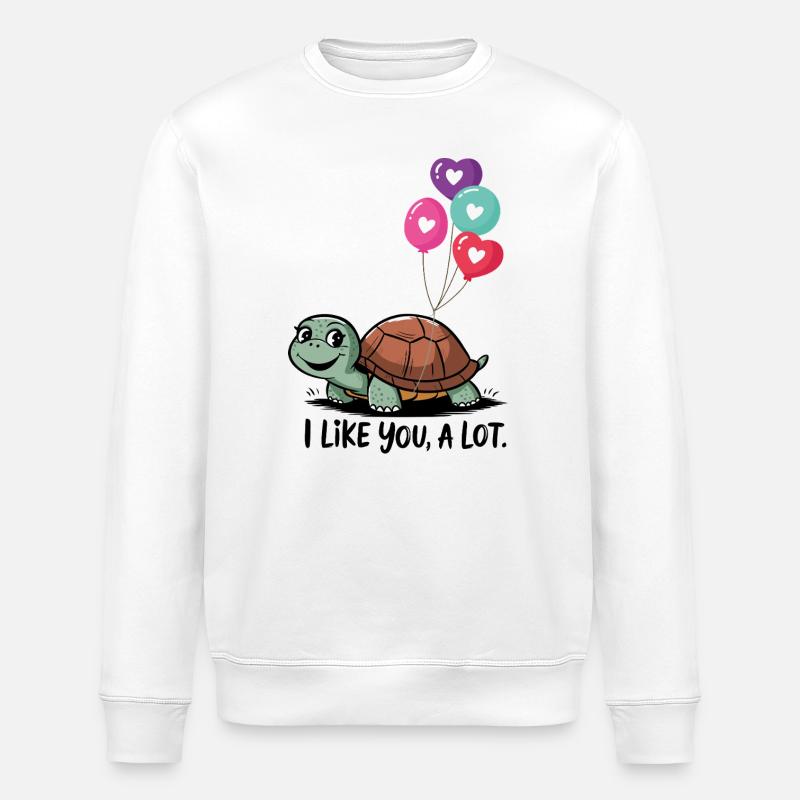 Turtle with Heart Balloons - Stanley/Stella ROLLER Unisex Organic Sweatshirt - white