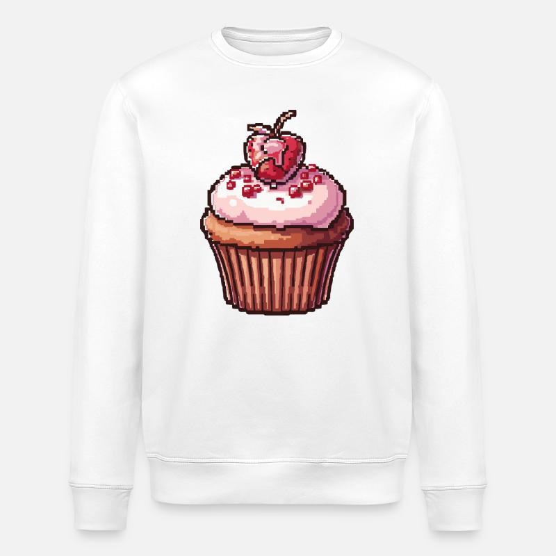 Retro Pixel Cupcake - Stanley/Stella ROLLER Unisex Organic Sweatshirt - white