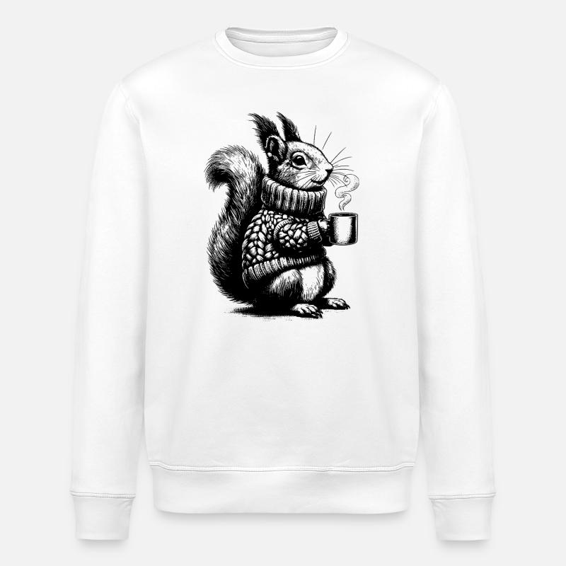 Squirrel with tea - Stanley/Stella ROLLER Unisex Organic Sweatshirt - white