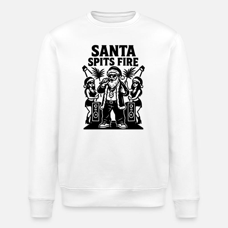 Rapper Weihnachtsmann Santa Spits Fire - Stanley/Stella Unisex Bio-Sweatshirt ROLLER - Weiß