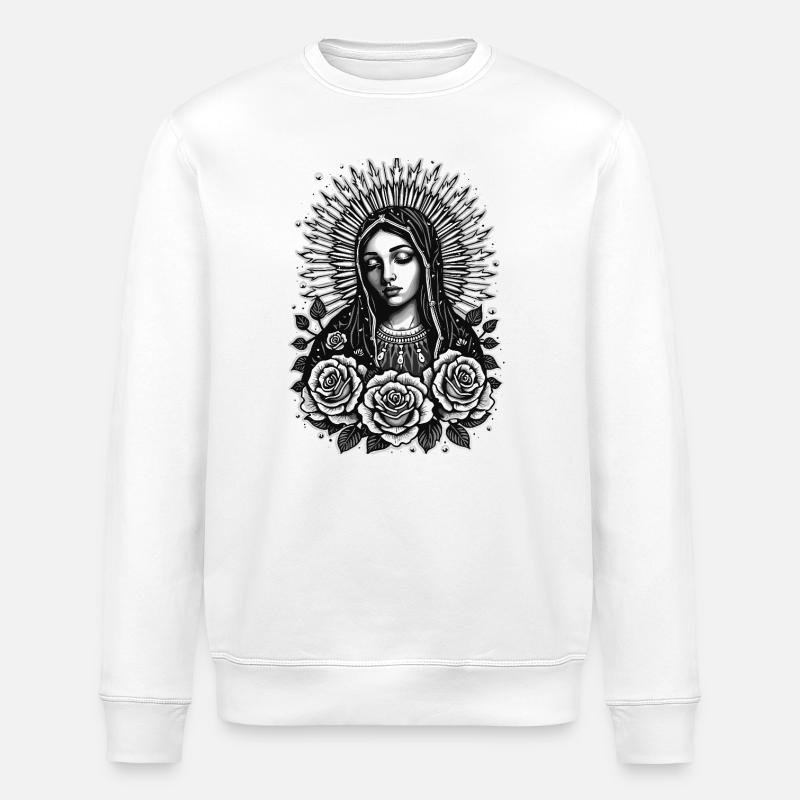 Dunkle Maria mit Rosenkranz - Stanley/Stella Unisex Bio-Sweatshirt ROLLER - Weiß