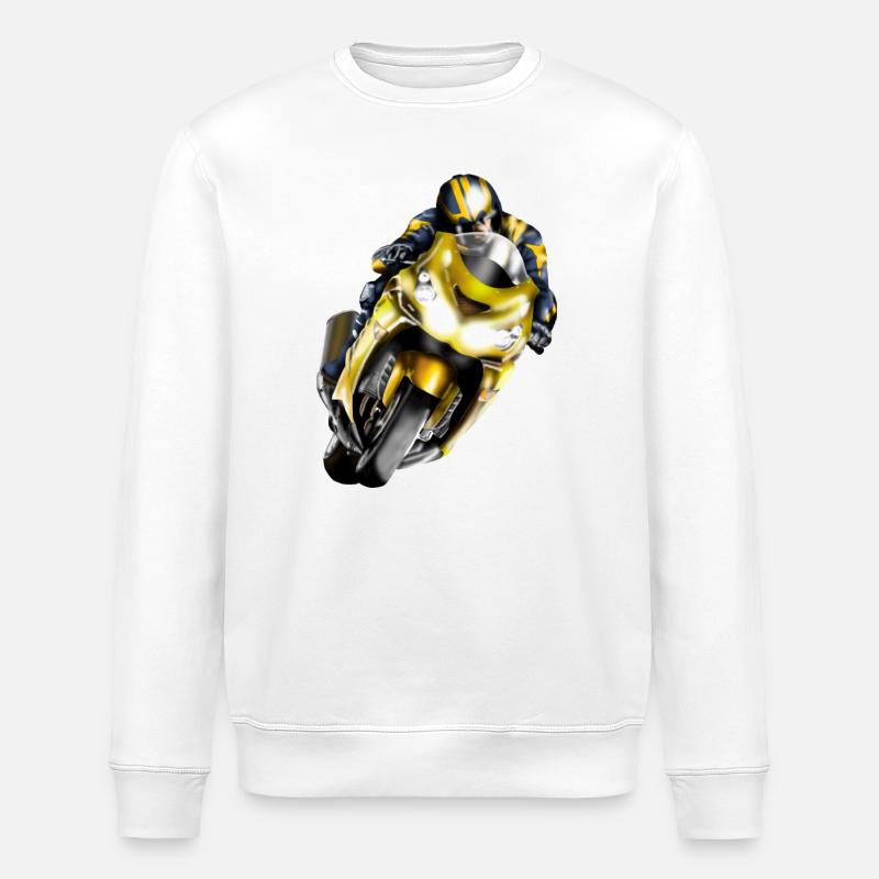 Rennfahrer auf gelber Maschine - Stanley/Stella Unisex Bio-Sweatshirt ROLLER - Weiß