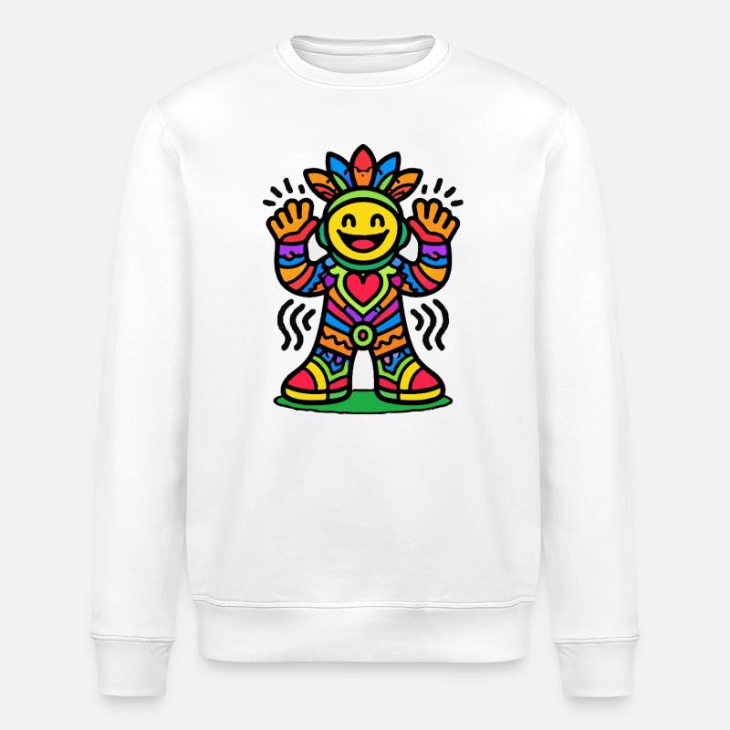 Bunte Sonnenfigur mit Herz - Stanley/Stella Unisex Bio-Sweatshirt ROLLER - Weiß
