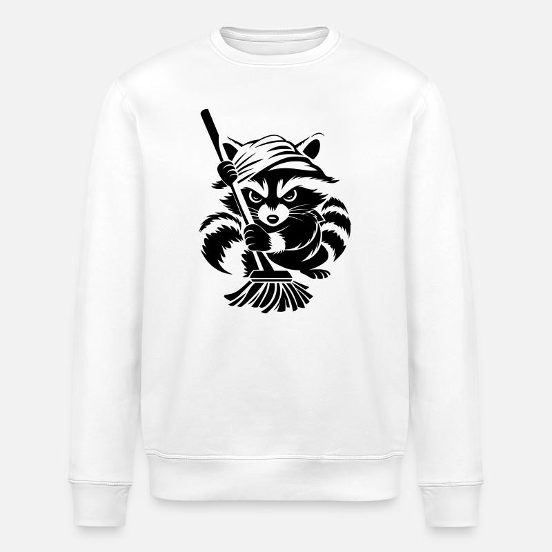 Waschbär mit Handtuch & Wischmopp - Stanley/Stella Unisex Bio-Sweatshirt ROLLER - Weiß