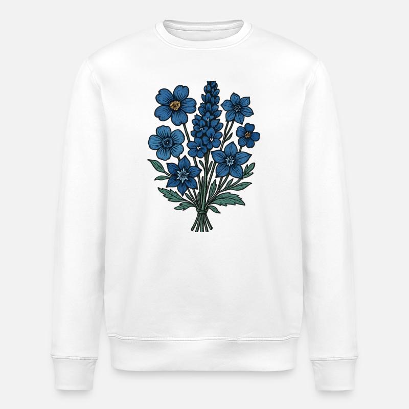 Bouquet de Fleurs Bleues - Sweat bio ROLLER Stanley/Stella Unisexe - blanc