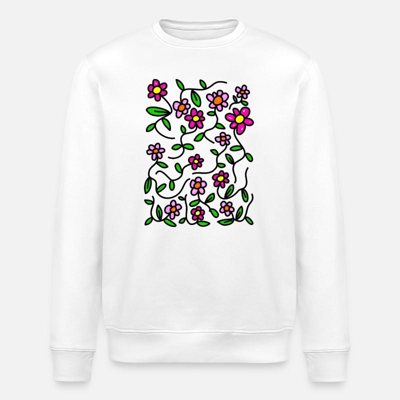 Rosa blühende Doodle-Gänseblümchen - Stanley/Stella Unisex Bio-Sweatshirt ROLLER - Weiß