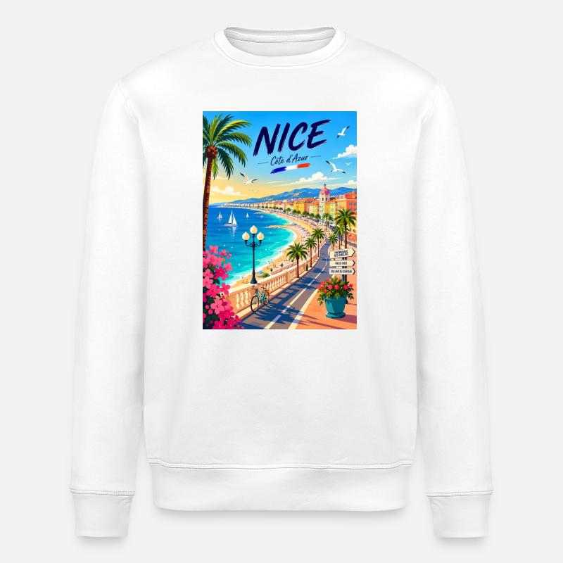Nice Côte d'Azur Promenade - Sweat bio ROLLER Stanley/Stella Unisexe - blanc
