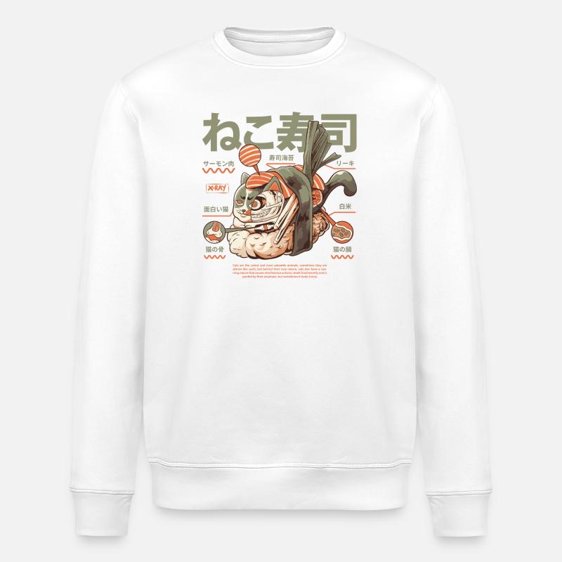 Neko Sushi Cat Fish - Stanley/Stella ROLLER Unisex Organic Sweatshirt - white