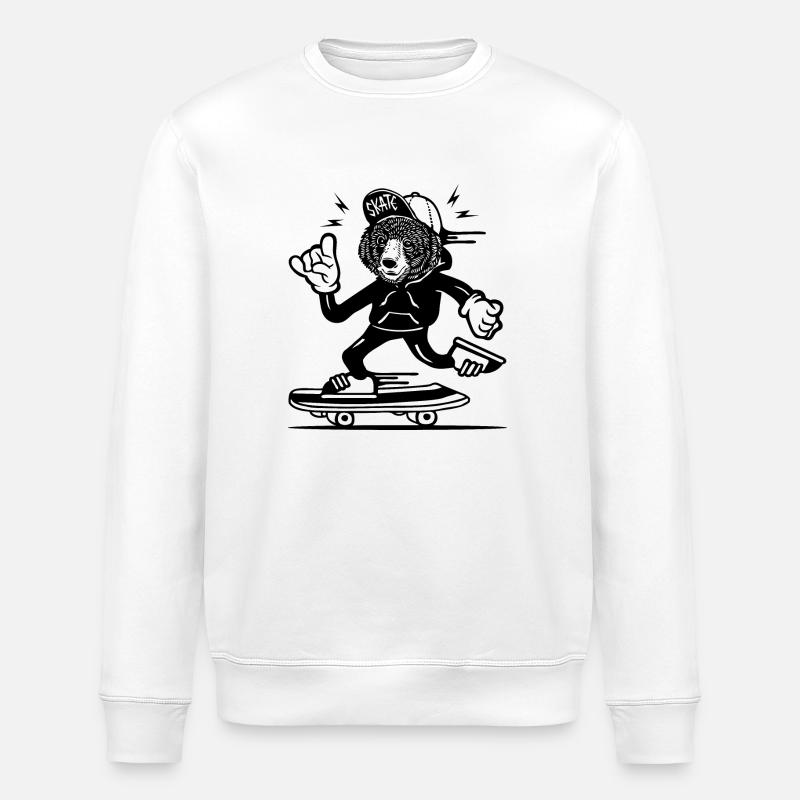 Skater Bär Comic - Stanley/Stella Unisex Bio-Sweatshirt ROLLER - Weiß