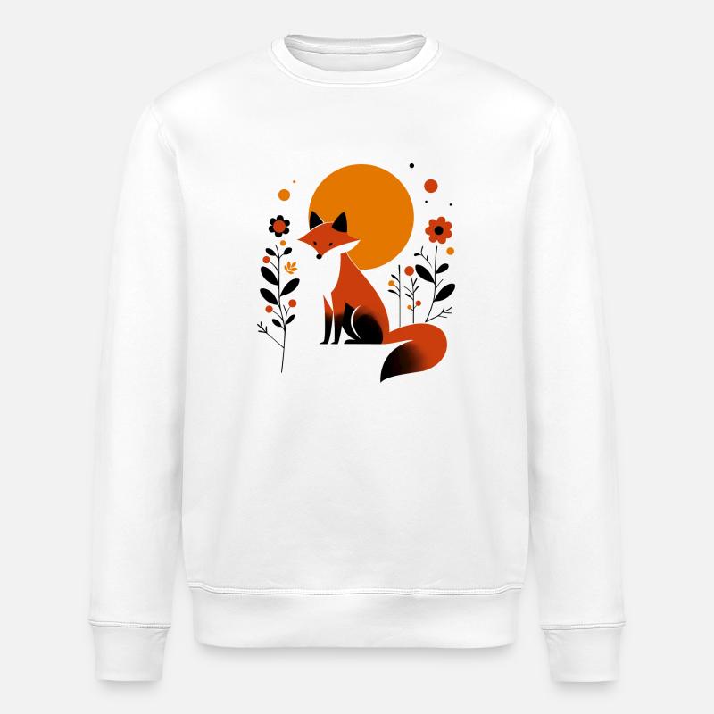 Renard rétro avec des fleurs - Sweat bio ROLLER Stanley/Stella Unisexe - blanc