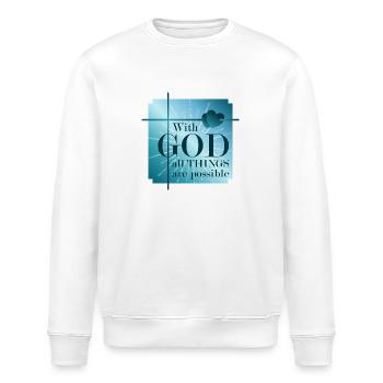 With GOD all things are possible - Stanley/Stella ROLLER Unisex Organic Sweatshirt - white - Front - Nik (191cm)