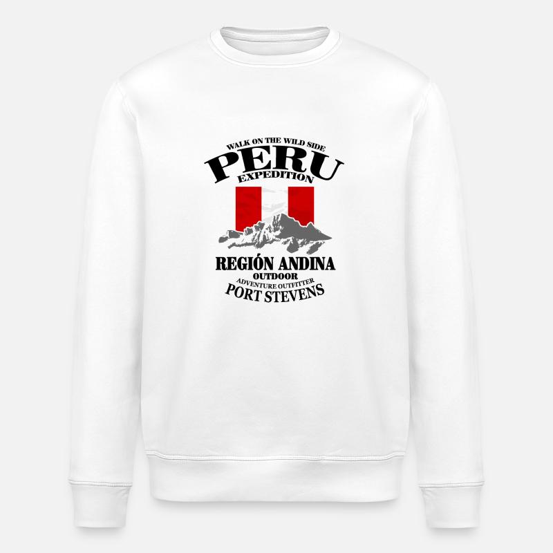 Peru - Flag & Mountains - Stanley/Stella ROLLER Unisex Organic Sweatshirt - white
