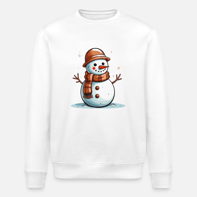 Schneemann mit braunem Schal - Stanley/Stella Unisex Bio-Sweatshirt ROLLER - Weiß
