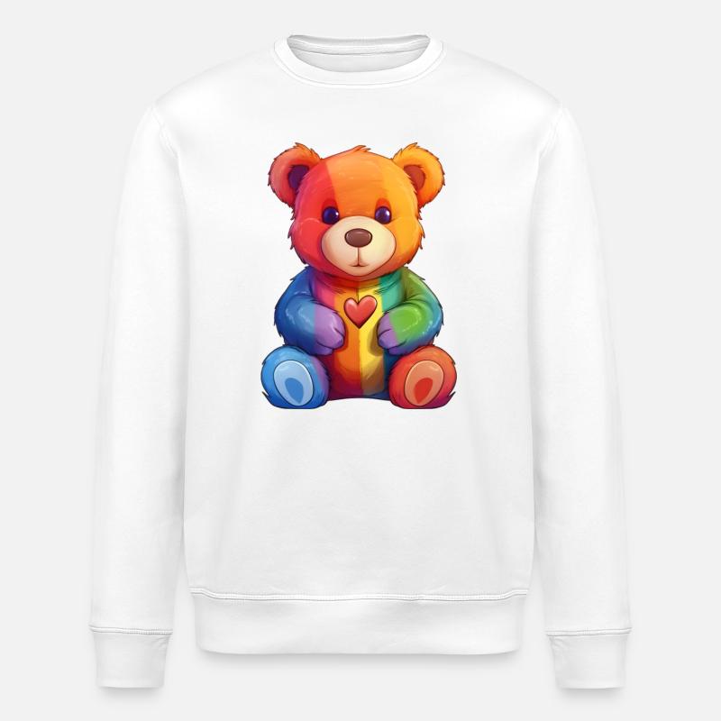Regenbogen Herz Bär Plüsch - Stanley/Stella Unisex Bio-Sweatshirt ROLLER - Weiß
