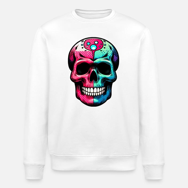 Neon-Totenkopf mit Psychedelic-Muster - Stanley/Stella Unisex Bio-Sweatshirt ROLLER - Weiß