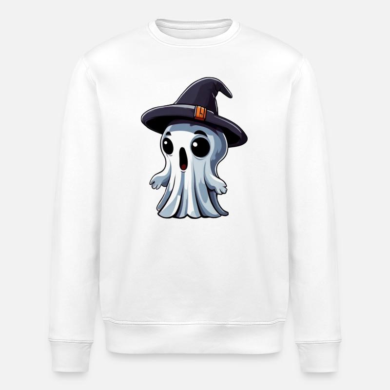 Halloween: Geist mit Hut - Stanley/Stella Unisex Bio-Sweatshirt ROLLER - Weiß