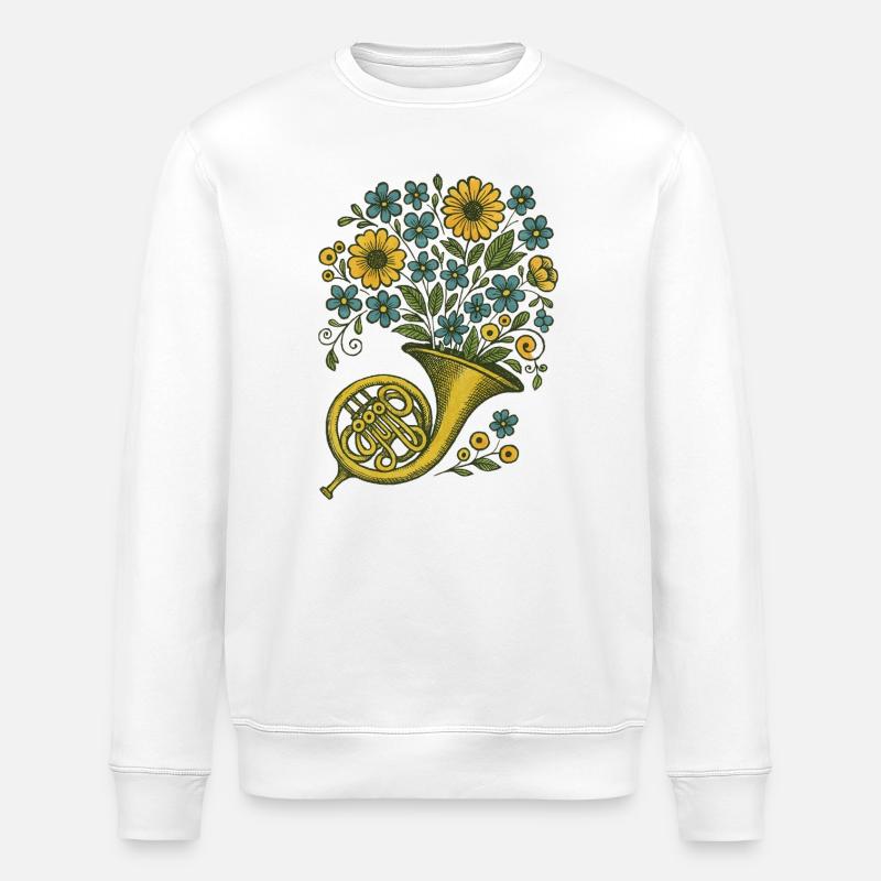 Blumen Waldhorn Blumenstrauß Illustration - Stanley/Stella Unisex Bio-Sweatshirt ROLLER - Weiß