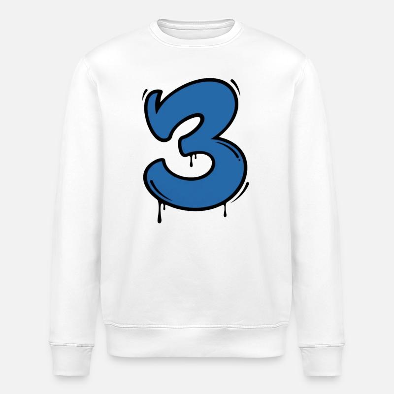 Graffiti Blue Number 3 Drops - Stanley/Stella ROLLER Unisex Organic Sweatshirt - white