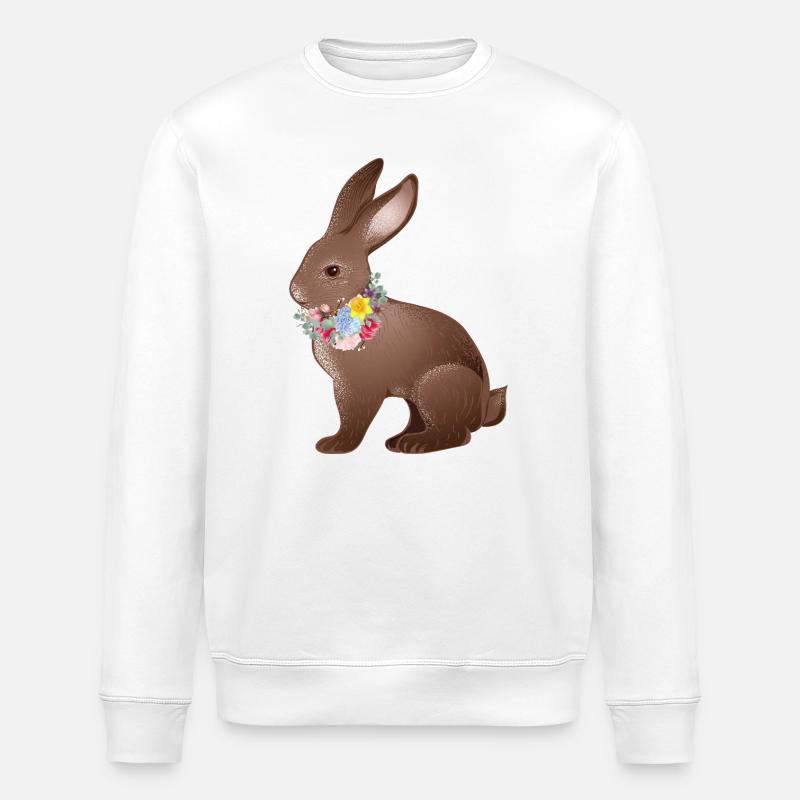 Hand drawn bunny with spring flowers - Stanley/Stella ROLLER Unisex Organic Sweatshirt - white