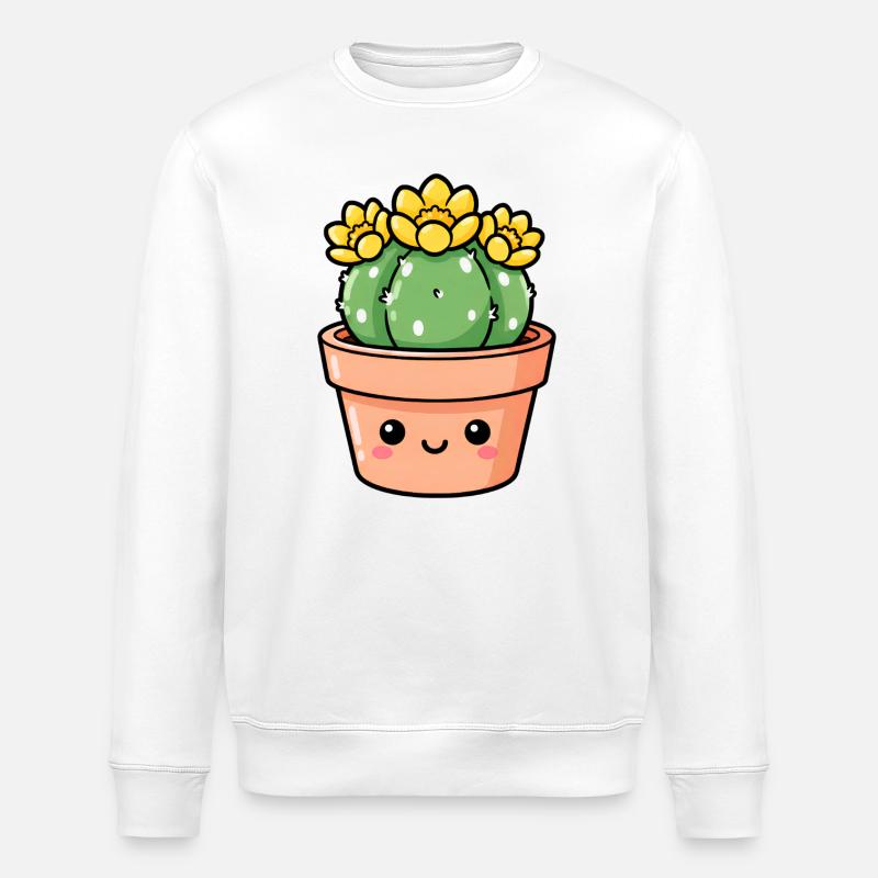 Kawaii-Kaktus im sonnigen Blumentopf - Stanley/Stella Unisex Bio-Sweatshirt ROLLER - Weiß
